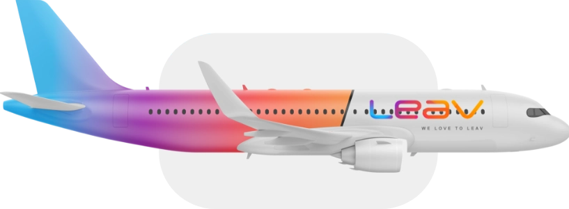 Ein Bild von einem Flugzeug auf welchem "LEAV" steht